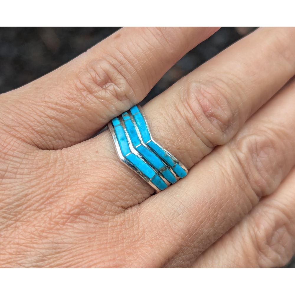 Native American Ring Handmade Signed Navajo Jewelry sz 8 Sterling Silver**